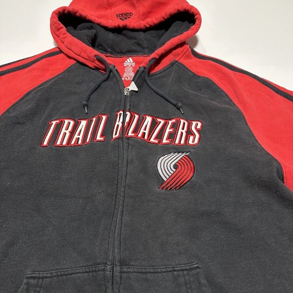 Adidas Trail Blazers Full Zip Hooded Jacket Men Large Red Black Vintage Y2K - Picture 4 of 8
